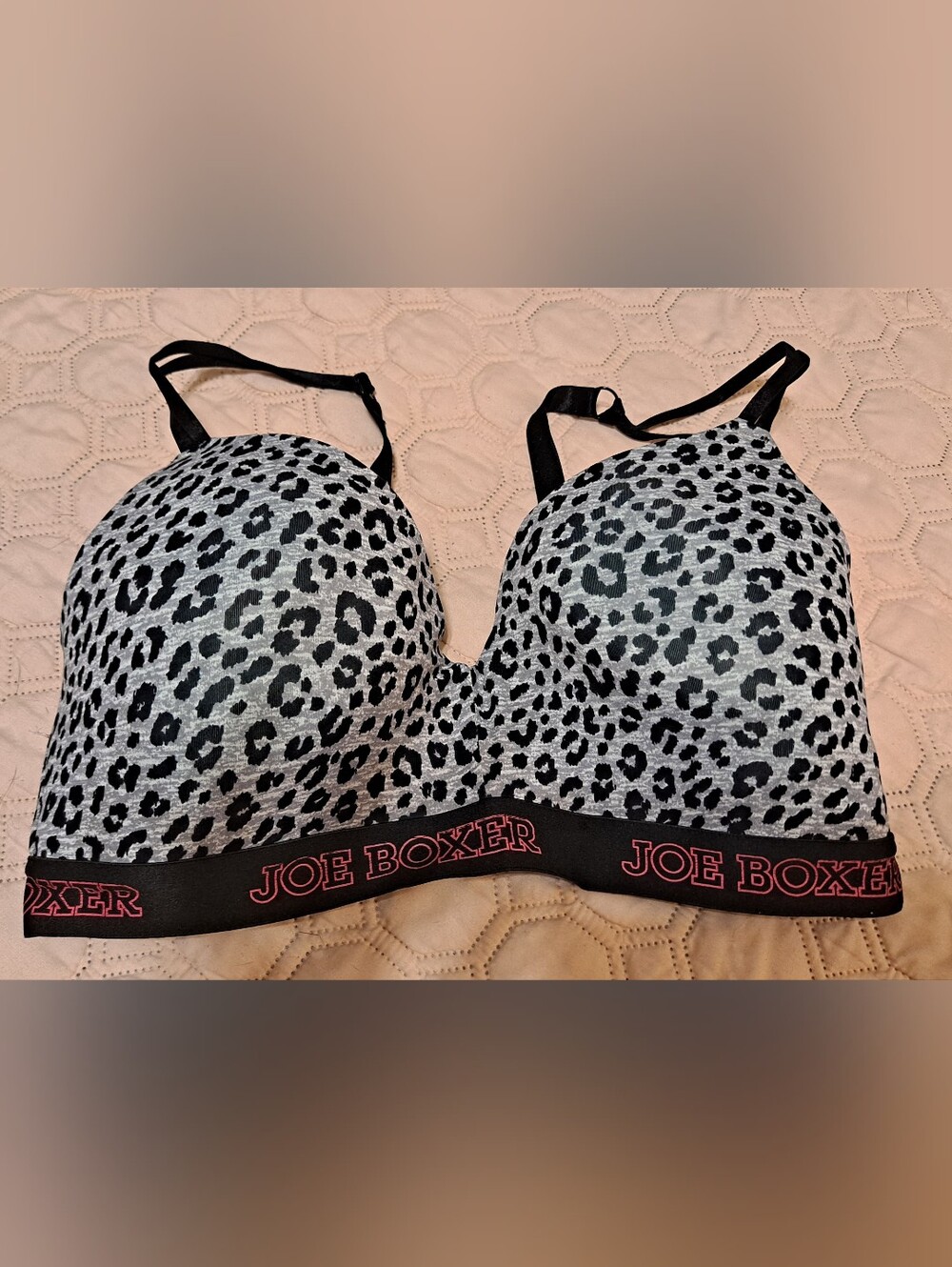 Joe Boxer Black & Gray Leopard Wireless Bralette Sz 36DD